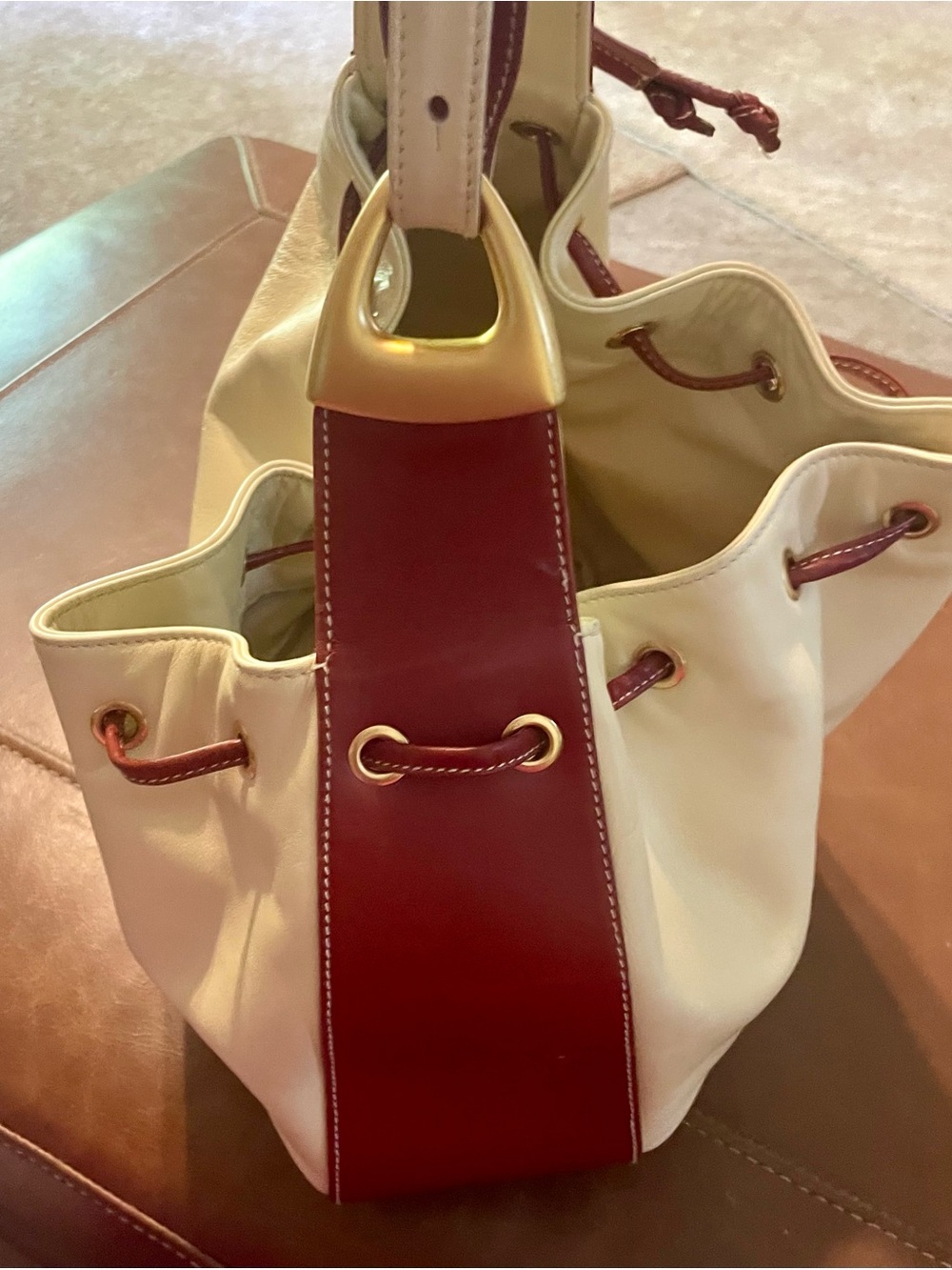 Giancarlo Macucci Lambskin Cream and Brown Leather Shoulder Bag NWOT